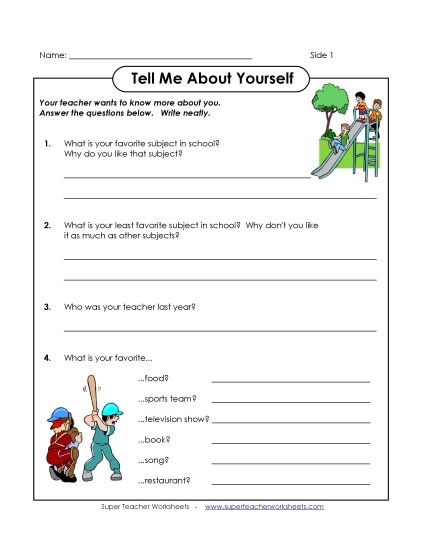 Surveys - Tell Me About Yourself (Printable PDF Worksheet)