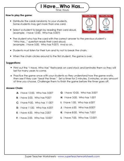 Math - Telling Time (Hours) (Printable PDF Worksheet)