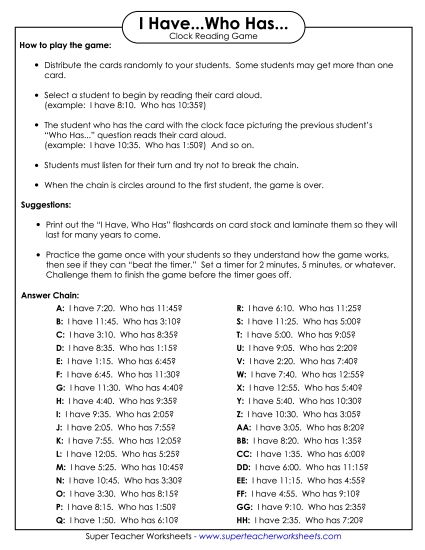 Math - Telling Time (Nearest Five Minutes) (Printable PDF Worksheet)