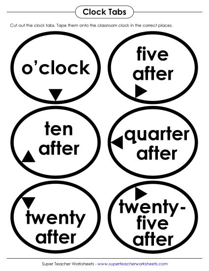 Tabs for Classroom Clock - Telling Time: Oval Clock Tabs (Advanced) (Printable PDF Worksheet)