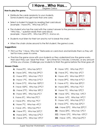 Math - Temperature (Celsius) (Printable PDF Worksheet)