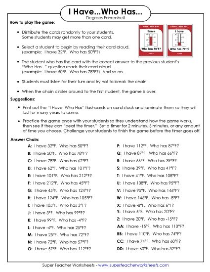 Math - Temperature (Fahrenheit) (Printable PDF Worksheet)