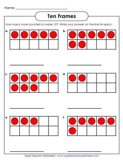 10-Frame Addition & Subtraction - Ten-Frame Add/Subtract (Up to 10) (Printable PDF Worksheet)