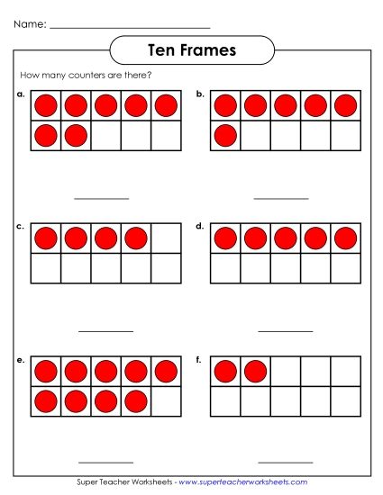 Ten Frames - Ten-Frame Counting (Printable PDF Worksheet)
