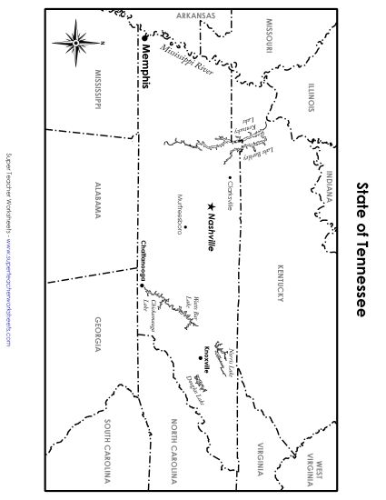 Maps - Tennessee State Map (Labeled) (Printable PDF Worksheet)