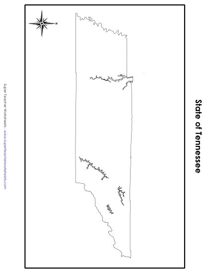 Maps - Tennessee State Map (No Bordering States) (Printable PDF Worksheet)