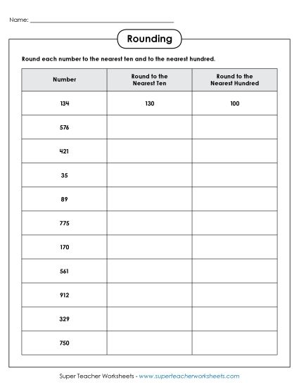 Nearest Tens & Hundreds Mixed - Tens and Hundreds (Printable PDF Worksheet)