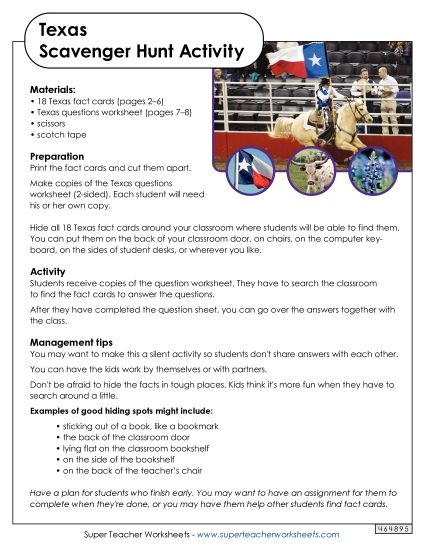 Scavenger Hunt - Texas Scavenger Hunt (Printable PDF Worksheet)