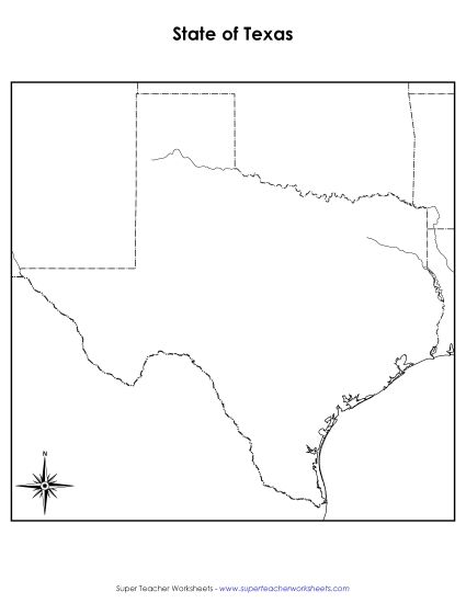 Maps - Texas State Map (Blank) (Printable PDF Worksheet)