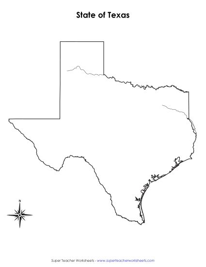 Maps - Texas State Map (No Bordering States) (Printable PDF Worksheet)