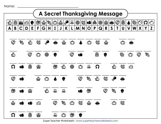 Thanksgiving Games, Puzzles, & Activities - Thanksgiving Crypto-Code Riddle (Printable PDF Worksheet)
