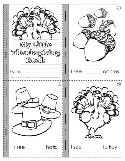 Early Literacy (Very Basic) - Thanksgiving Mini-Book (Printable PDF Worksheet)