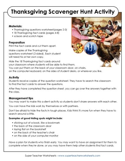 Thanksgiving Games, Puzzles, & Activities - Thanksgiving Scavenger Hunt (USA) (Printable PDF Worksheet)