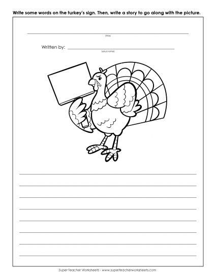 Writing Story Pictures - Thanksgiving - Turkey Sign Activity (Printable PDF Worksheet)