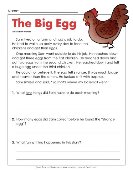 Short Passages - The Big Egg (Fiction) (Printable PDF Worksheet)