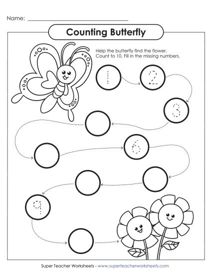 Counting Up to 10 - The Counting Butterfly (1-10) (Printable PDF Worksheet)