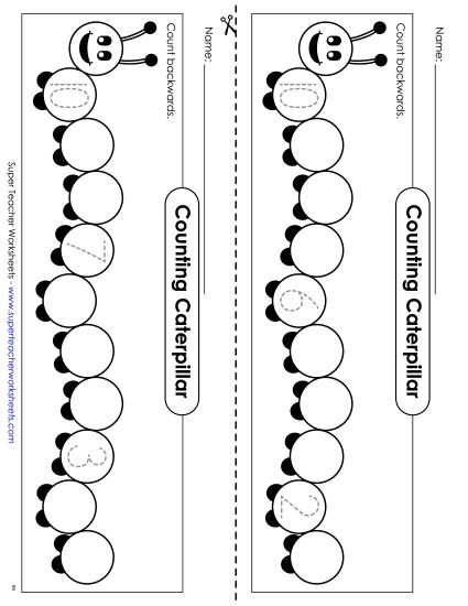 Count Back from 10 - The Counting Caterpillar (Counting Back from 10) (Printable PDF Worksheet)