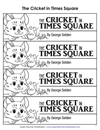Whole Book - The Cricket in Times Square Bookmarks (Printable PDF Worksheet)