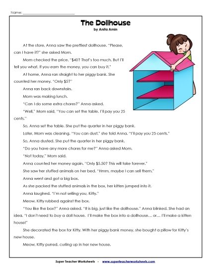 Anna & Kitty Stories (Fiction) - The Dollhouse (Printable PDF Worksheet)