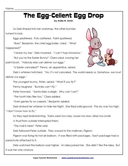 Reading Comprehension - The Excellent Egg Drop (Fiction) (Printable PDF Worksheet)