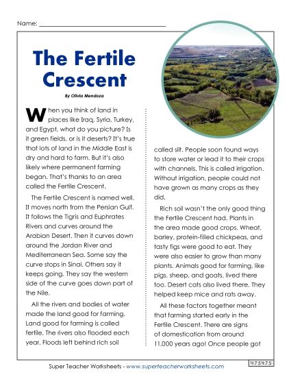 Nonfiction Articles - The Fertile Crescent (Printable PDF Worksheet)