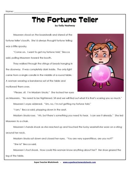 Fiction Stories - The Fortune Teller (Fiction) (Printable PDF Worksheet)