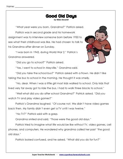Fiction Stories - The Good Old Days (Printable PDF Worksheet)