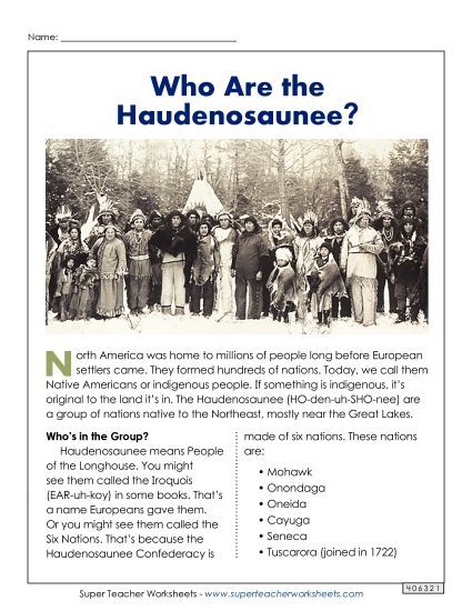 Reading Comprehension - The Haudenosaunee Confederacy (Printable PDF Worksheet)