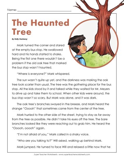 Fiction Stories - The Haunted Tree (Fiction) (Printable PDF Worksheet)