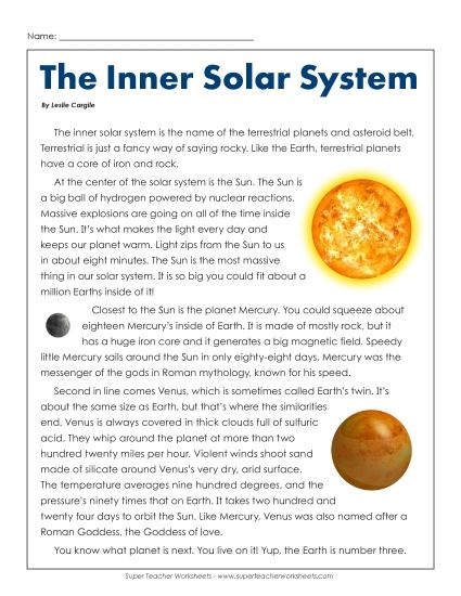 Nonfiction - The Inner Planets (Printable PDF Worksheet)