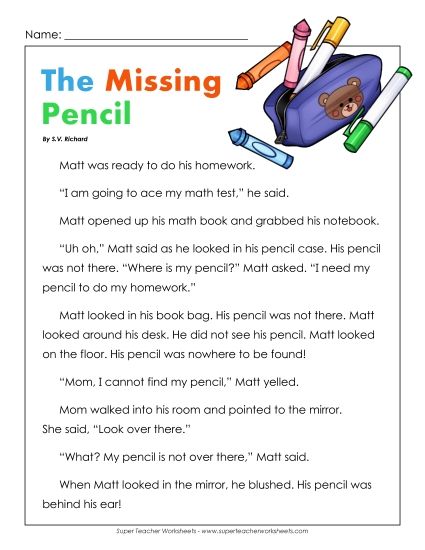 The Missing Pencil (Printable PDF Worksheet)