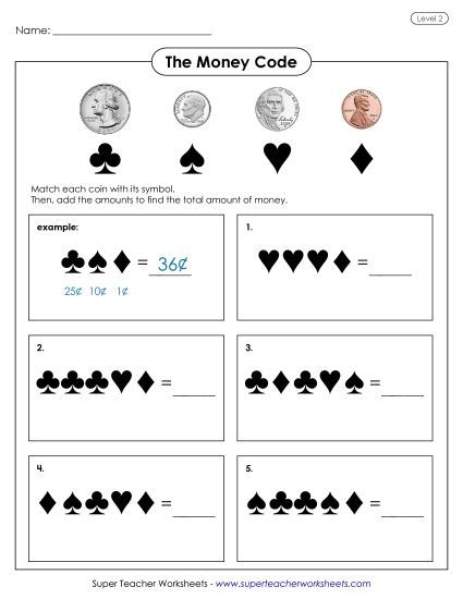 Coins Only (No Bills) - The Money Code (Printable PDF Worksheet)