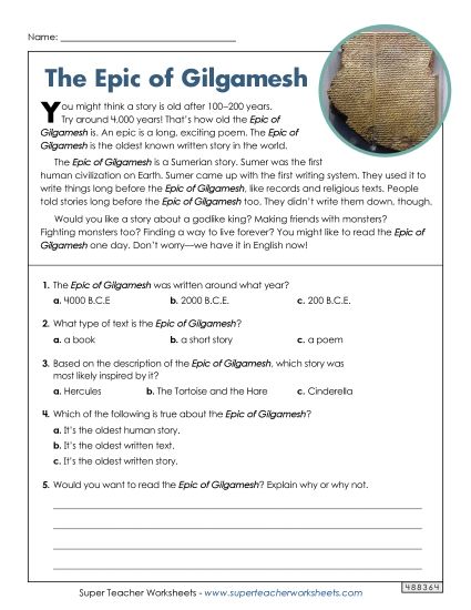 Short Passages - The Oldest Written Story (Printable PDF Worksheet)