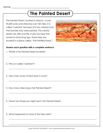 Landmarks & Places - The Painted Desert (Printable PDF Worksheet)