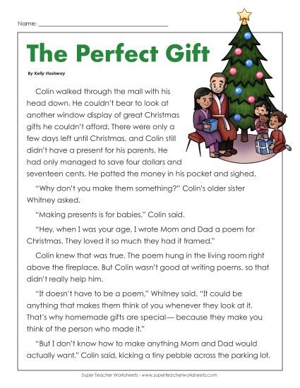 Reading Comprehension - The Perfect Gift (Fiction Story) (Printable PDF Worksheet)