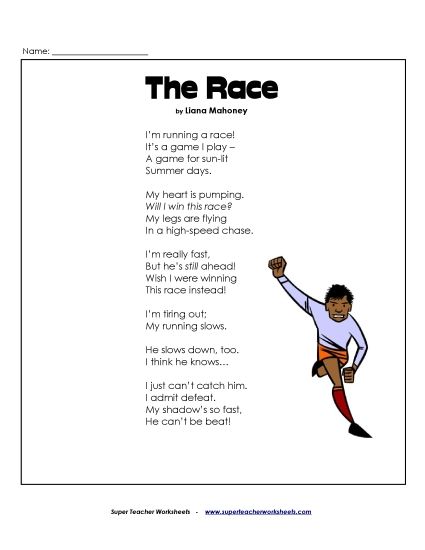 3rd Grade Poems - The Race (Printable PDF Worksheet)