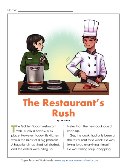 Fiction Stories - The Restaurant's Rush (Printable PDF Worksheet)