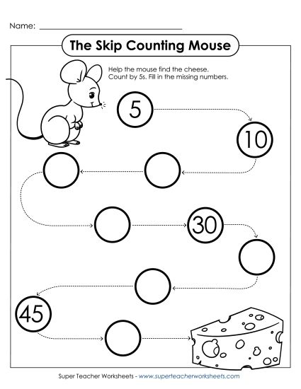 The Skip Counting Mouse (By 5s) (Printable PDF Worksheet)