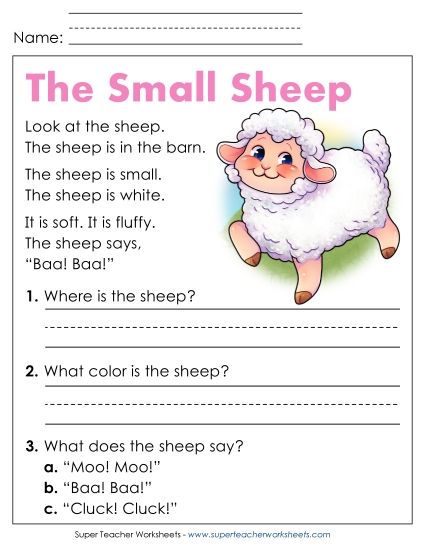 Reading Comprehension and  Additional ELA Skills - The Small Sheep (Printable PDF Worksheet)