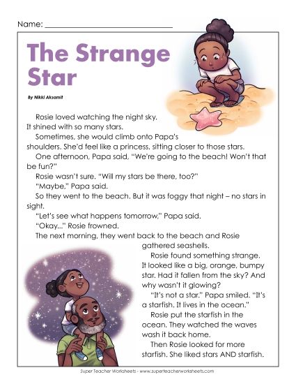 Fiction Stories - The Strange Star (Fiction) (Printable PDF Worksheet)