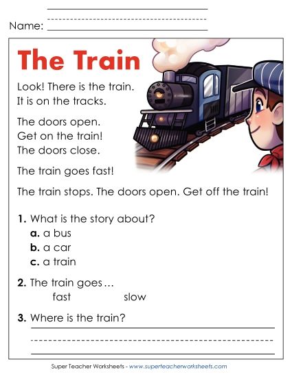Reading Comprehension and  Additional ELA Skills - The Train (Printable PDF Worksheet)