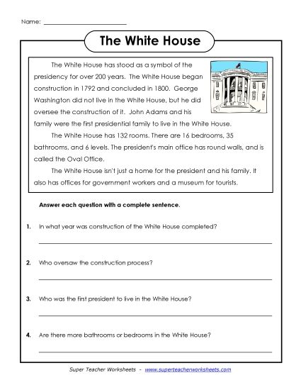 Landmarks & Places - The White House (Printable PDF Worksheet)