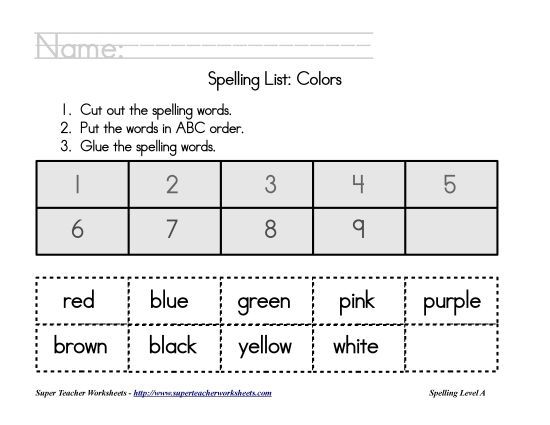 List A-33 - Theme List - Colors: ABC Order (Printable PDF Worksheet)