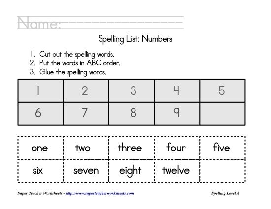 List A-31 - Theme List - Numbers: ABC Order (Printable PDF Worksheet)