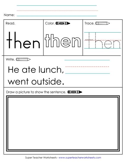 Individual Sight Words - Then (Sight Word) (Printable PDF Worksheet)