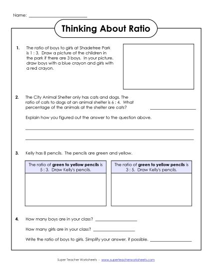 Intermediate Ratio Worksheets - Thinking About Ratio (Printable PDF Worksheet)
