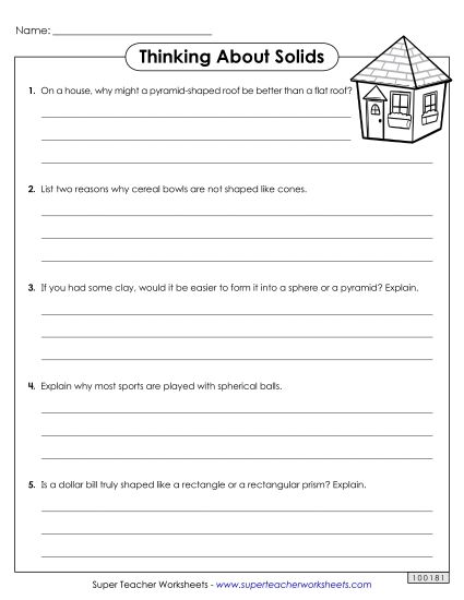 Identifying Shapes - Thinking About Solids (Printable PDF Worksheet)