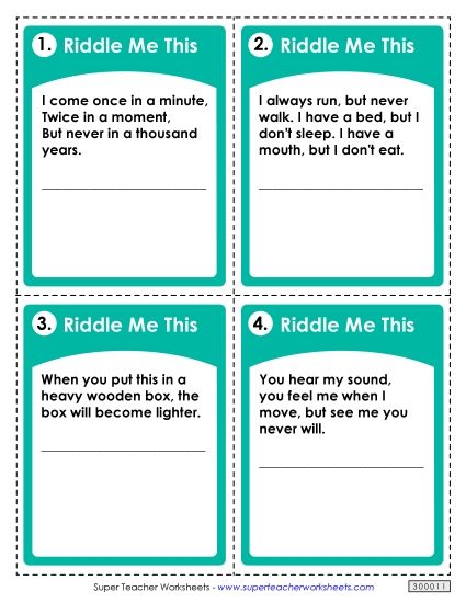 Word Challenges - Thinking Riddles (Printable PDF Worksheet)