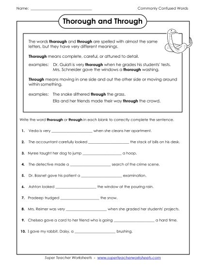 Thorough and Through  (Printable PDF Worksheet)