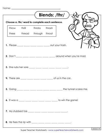 Worksheets - Thr- Sentences (Printable PDF Worksheet)